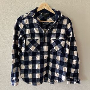 J Crew Navy Plaid Quarter Zip Jacket Pullover Size S